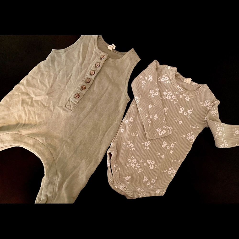 Quincy & Mae 0-3M Romper and 3-6M Onesie in Sage
